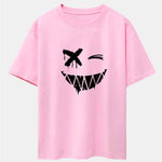 Dissolved Smiley Face Print Drop Shoulder Oversize T-Shirt & Shorts