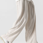 Linen And Cotton Blend Relax Fit Wide Leg Pants