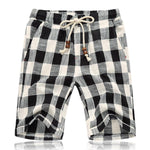 Men's Casual Cotton Linen Stripe Elastic Waist Straight Shorts