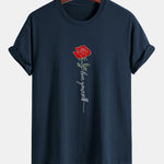 Regular Fit Rose Slogan Print Cotton T-Shirt