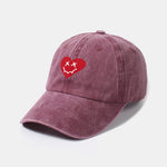Heart-Shaped Smiley Face Pattern Classic Retro Washed Distressed Cotton Baseball Cap