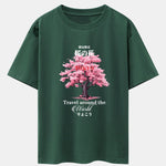 Tokyo Cherry Blossoms Print Drop Shoulder Oversize T-Shirt