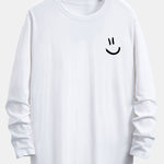 Long Sleeve Smiley Face Print Cotton Arc Hem T-Shirt