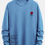 Long Sleeve Slogon Rose Print Cotton T-Shirt