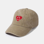 Heart-Shaped Smiley Face Pattern Classic Retro Washed Distressed Cotton Baseball Cap