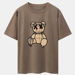 Plaid Pattern Dissolving Bear Print Heavy Weight Drop Shoulder Oversize T-Shirt