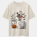 Halloween Skeleton Stay Spooky Print Drop Shoulder Oversize T-Shirt