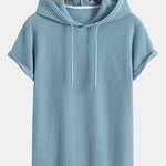 Knitted Waffle Arc Hem Hooded T-Shirt