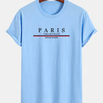 Regular Fit Stripe Paris Slogan Print Cotton T-Shirt