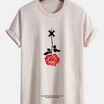 Regular Fit Inverted Rose Slogan Print Cotton T-Shirt