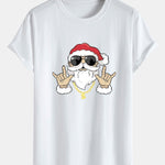 Hip Hop Santa Print Cotton Arc Hem T-Shirt