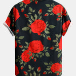 Red Rose Print Button Up Shirt