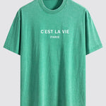 Paris Slogan Print Washed Distressed Drop Shoulder T-Shirt