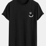Smiley Print Cotton Arc Hem T-Shirt