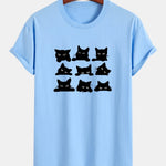 Regular Fit Black Cat Staring Print Cotton T-Shirt