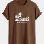 Regular Fit Waves Ukiyo-e Print Cotton T-Shirt