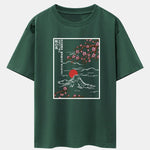 Cherry Blossoms Mountain Print Drop Shoulder Oversize T-Shirt
