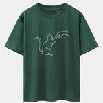 Fist Bump Cat Print Drop Shoulder Oversize T-Shirt
