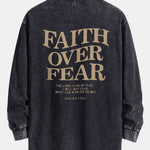 Faith Over Fear Print Relax Fit Washed Distressed T-Shirt & Drawstring Corduroy Cargo Jogger Pants