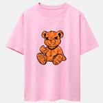 Orange Stitching Bear Print Drop Shoulder Oversize T-Shirt