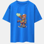 Colorful Tattered Bear Print Drop Shoulder Oversize T-Shirt
