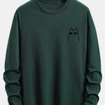 Long Sleeve Cat With Sunglasses Print Cotton T-Shirt