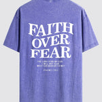 Faith Over Fear Print Washed Distressed Drop Shoulder T-Shirt