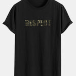 Camouflage Respect Print Cotton Arc Hem T-Shirt