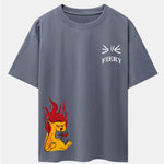 Fiery Cat Print Drop Shoulder Oversize T-Shirt