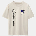 New York California Palm Tree Print Drop Shoulder Oversize T-Shirt
