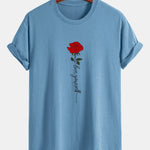 Regular Fit Rose Slogan Print Cotton T-Shirt
