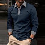 Men's Casual Plaid Patchwork Long-Sleeved Polo Shirt