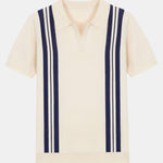 Striped Johnny Collar Sweater Polo