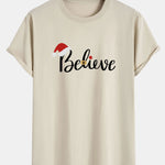 Christmas Believe Print Cotton Arc Hem T-Shirt