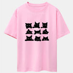 Black Cat Staring Print Drop Shoulder Oversize T-Shirt