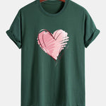 Regular Fit Doodle Heart Print Cotton T-Shirt
