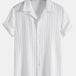 Striped Jacquard Cuban Collar Shirt & Straight Leg Linen Pants