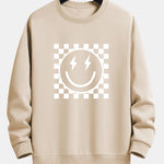 Chessboard Smiley Face Print Relax Fit Sweatshirt