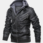 Detachable Hooded Zip Up PU Leather Jacket