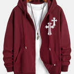 Cross Print Relax Fit Zip Hoodie