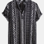 Tribal Geometric Print Half Placket Henley Collar Shirt