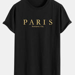 Paris Slogan Print Cotton Arc Hem T-Shirt