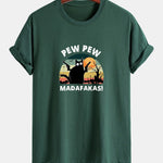 Regular Fit PEW PEW MADAFAKAS Black Cat Print Cotton T-Shirt