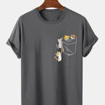Cute Pocket Cat Print T-Shirt