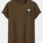 Pocket Panda Print Cotton Arc Hem T-Shirt