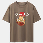 Ramen Cat Print Drop Shoulder Oversize T-Shirt