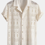 Short Sleeve Geometry Textured Cuban Shirt & Linen Cotton Blend Cropped Pants
