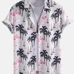 Palm Tree Flamingo Print Button Up Shirt & Swim Shorts