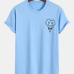 Regular Fit Dissolving Heart Smiley Face Print Cotton T-Shirt