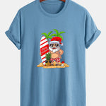 Regular Fit Summer Beach Santa Print Cotton T-Shirt